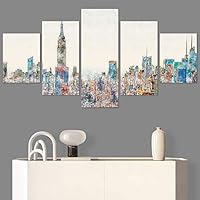 SIGNWIN 5 Panel Canvas Wall Art Modern Art Cityscape Contemporary Expressive Multicolor Photography Places for Home Decorations Ready to Hang - 60