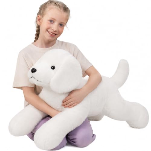 Image of BENINY Giant Dog Lab Stuffed Animal 31.5 Inch, Big Realistic Stuffed White Labrador Dog Plush Toy, Puppy Throw Pillow Gift for Kids