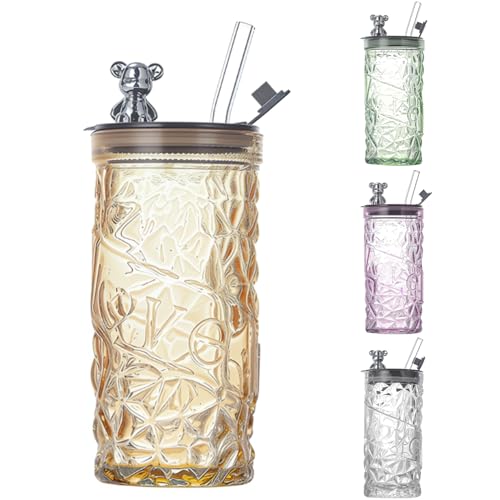 Image of Drinking Glasses Tumbler with Lid and Straw - 350ml, Set of 1, Diamond Cut Design, Beer Glass Sipper Bottle for Mojito Soda Smoothies Iced Coffee Cocktail Tea Juice (Receiving Random Color)