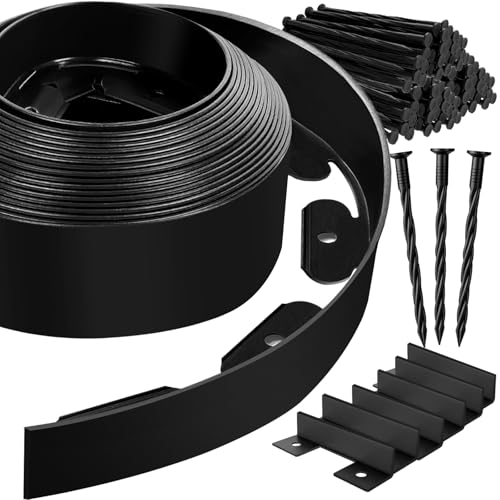 YUYIUS Landscape Edging - 100FT 4IN Garden Edging Border with 130 Stakes, No Dig Lawn Edging for Landscaping for Garden Bed, Yard, Thickened Top Edge (0.15”) Flower Bed Border Edging for Outdoor by YUYIUS - Used condition - US$84.10