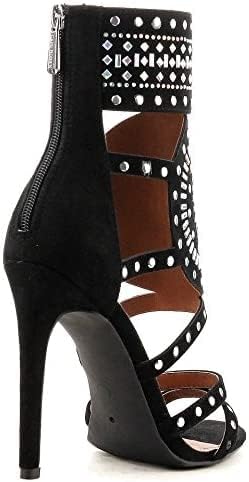 CAPE ROBBIN Blaire-5 Womens Open Toe Strappy Cuff Stiletto High Heel Rhinestone Sandals - Image 4