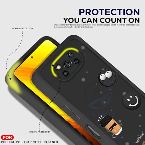 Image of AESTMO Back Case Cover for Poco X3 / X3 Pro / X3 NFC Cover | Cute Fun Cartoon 3D Ball | Coffee Silicone Case | Full Body Protection | Camera Protection Back Cover for Poco X3 / X3 Pro / X3 NFC (Black)