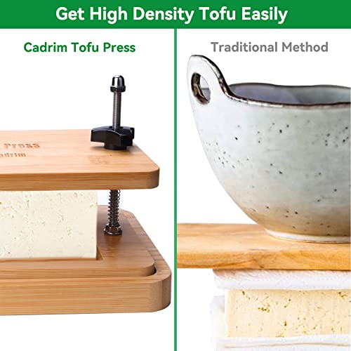 Foto von Tofu Press, Cadrim Bambus Tofu Presser mit Tofu Sieb und Abtropfschale, BPA-frei – Entfernen Sie einfach Wasser aus Tofu und anderen Lebensmitteln, Tofu Abtropfgestell und Quetscher