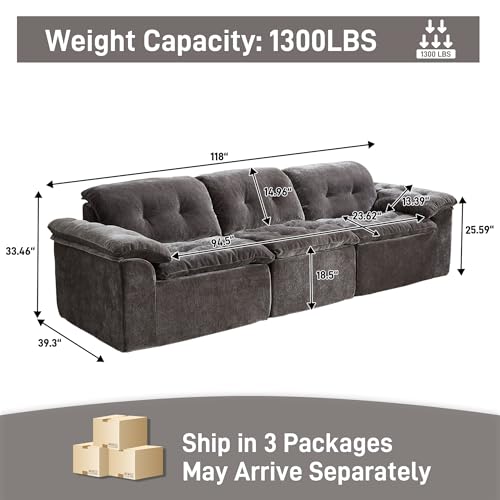 Image of Oversized Modular Sectional Sofa, Large Modern Cloud Sectional Couch with Seat Cushion, Boneless 3 Seater Couch for Living Room, Apartments, No Assembly Required, Grey