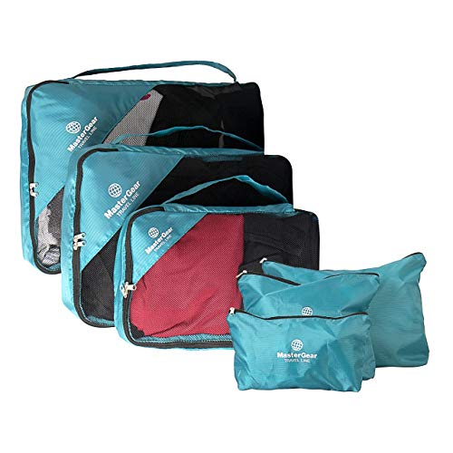 MasterGear Kleidertaschen Set in blau , 6-teiliges Reisetasche Set für Koffer , Packing Cubes , 3 Aufbewahrungstaschen + Wäsche-, Schuh-, Kosmetikbeutel , Paktaschen , Packwürfel