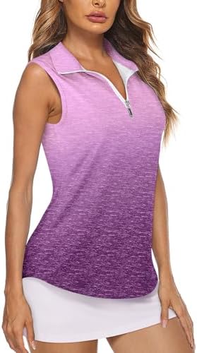 Koscacy Women's Sleeveless Golf Tennis Polo Shirts Zip Up Dry Fit Workout Tank Tops Athletic Shirt