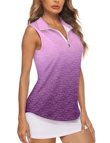 Image of Koscacy Women's Sleeveless Golf Tennis Polo Shirts Zip Up Dry Fit Workout Tank Tops Athletic Shirt