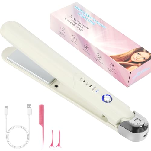 Alaoo Piastra per Capelli, Portatile Piastra da Viaggio per Capelli 2 in 1, Piastra Senza Fili Ricaricabile Usb con Temperature 3 Livelli, per Stili Ricci e Lisci(Bianca)