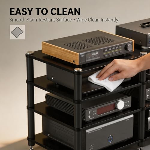 Support multimédia anti-vibration en acier noir de 37cm pour aérer vos amplificateurs Hi-Fi - 7