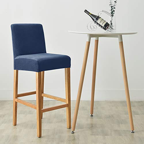 Milaran Velvet Slipcovers For Bar Stools, Soft Stretch Counter Stool Slipcover For Kitchen And Dining Room, Washable Removable Protector For Short Back Pub Chairs Set Of 2,Navy #TOP1