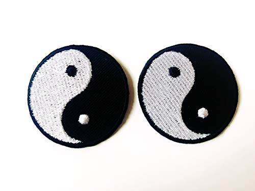 TH Set of 2 Tiny. Mini Yin Yang Peace Sing Logo Cartoon Patch Embroidered Sew on Iron on Patch for Backpacks Jeans Clothing