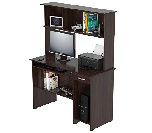 Inval Computer Workcenter with Hutch, Espresso-Wengue, Brown, Large - Thumbnail 5