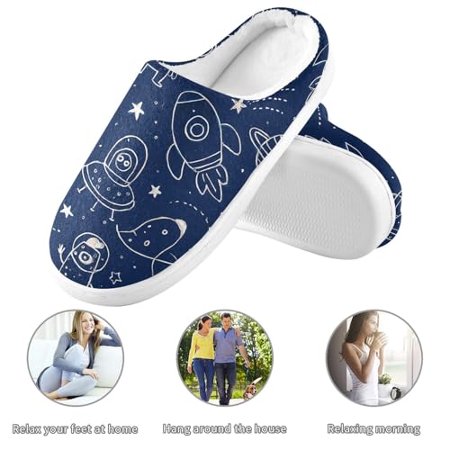 JUNZAN Space Stars Blue Women Cotton Slippers Wide Memory Foam Mens Slippers for Outdoor Birthday Presents 6-73