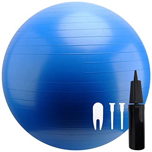 RITHIOX Exercise Ball Yoga Ball, Thick Anti-Slip Pilates Ball for Pregnancy Stability, Workout, Anti-Burst Ball with Quick Pump,Fitness Ball Chair for Office,Home Gym (Blue, 18IN)