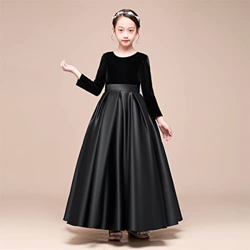 Velvet Long Sleeve Girl's Party Flower Girl Dress Prom Ball Gown Pageant Dress3