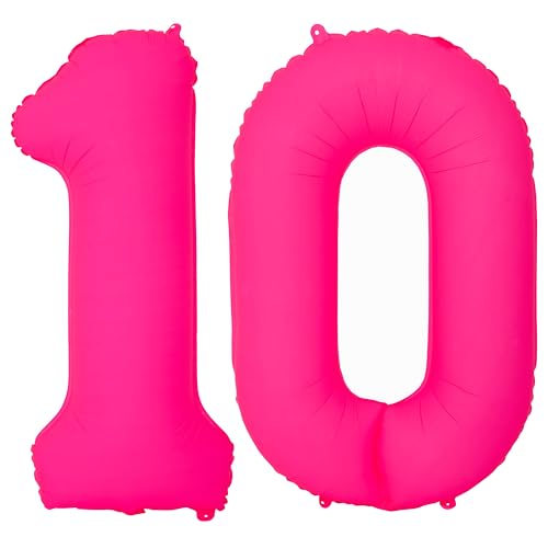 Pink Birthday Number 10 Balloons 40IN Fluorescent Pink 10 Foil Balloon