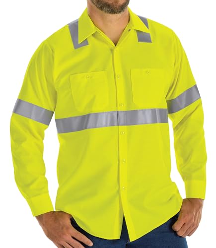 Image of Red Kap Men's Hi Visibility Long Sleeve Ripstop Work Shirt - Type R, Class 2
