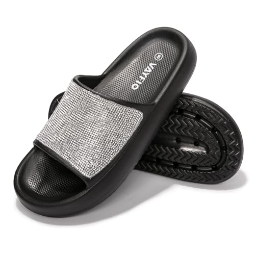 Image of Women's Cloud Rhinestone Slide Sandals Platform Glitter Slides Slip On Shower Shoes Outdoor&Indoor House Slippers