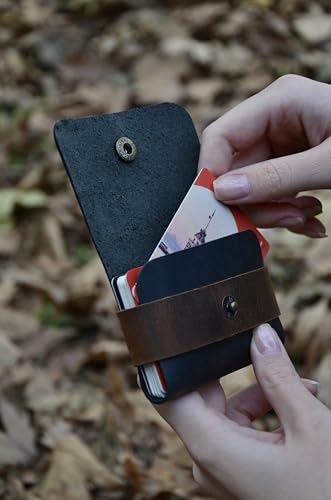 Single Snap Genuine Leather Minimal Card Holder, Male and Female Card Holder, Small Business Card Holder, Minimal Wallet, Gift Item (black)3