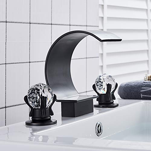 Fuz High Arc Waterfall Spout 2 Crystal Knobs Bathroom Sink Faucet Widespread 3 Holes Vanity Basin Mixer Tap Bathtub Filler Faucet Oil Rubbed Bronze… #TOP6