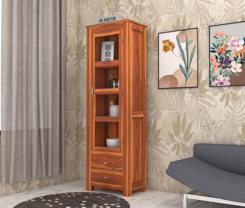 Image of Furniture Sheesham Wood Crockery Cabinet || Kitchen Cabinet || Display Cabinet | Bookshelf || Wooden Storage Cabinet ||(Honey Finish)