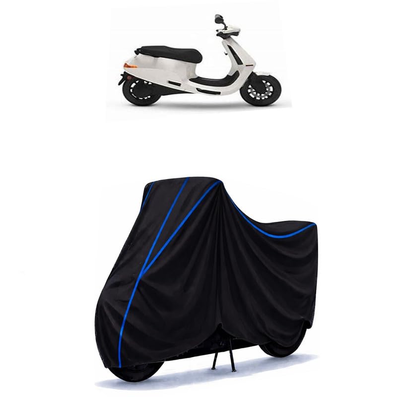 Image of Scooty Cover Water Resistant for S1 X Plus | Universal Scooter & Bike Cover | Heavy Duty UV Dust, Rain & Scratch Protection | Elastic Fit All Weather Indoor Outdoor | Black with Blue Piping