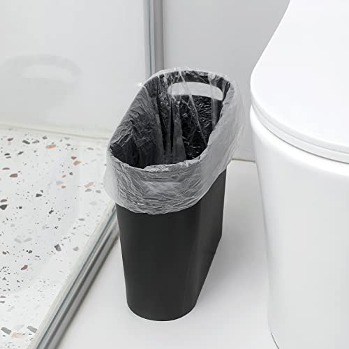 Image of rejomiik Small Trash Can, Slim Garbage Can Plastic Waste Basket with Handles 3.5 Gallon Container Bin for Narrow Spaces Bathroom, Bedroom, Kitchen, Office at Home, 2 Pack Black