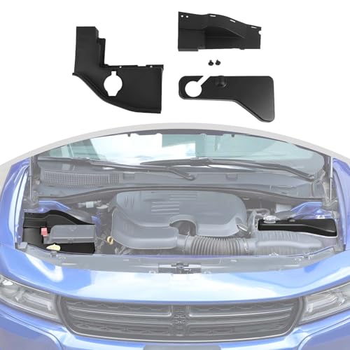 Image of CheroCar 3PCS Hood Engine Bay Cover Trim Kit for 2015-2026 Dodge Challenger,Interior Engine Bay Dress Up Kit,Coolant Windshield Washer Fluid Cover & Wire Dust Cover(Black)