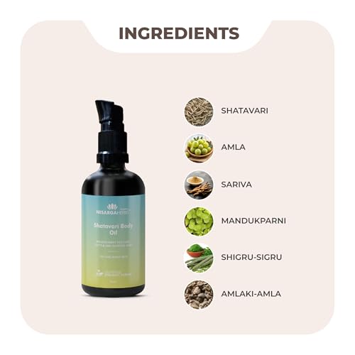Image of SONARK's NISARGAHERBS Nisarga Herbs Ayurvedic Shatavari Body Oil For Nourishment For Dry & Sensitive Skin - 100Ml| Natural Herbal Moisturizing Oil For Dry, Itchy, & Flaky Skin