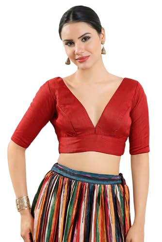 Image of Vamas Women's Silk Padded Self Design Half Sleeve Readymade Saree Blouse (X-1111.ELB)