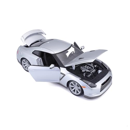 Modelo Nissan GT-R R35 2009 a escala 1:18 plateado miniatura 3