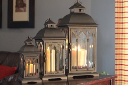 Pebble Lane Living Set of 3 Metal Candle Lanterns - Bronze