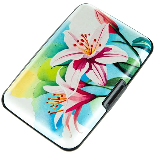 Image of Credit Card Holder, Metal Card Wallet RFID Blocking Mini Slim Aluminum Business Hard Card Case for Women Men (Watercolor Lilies)