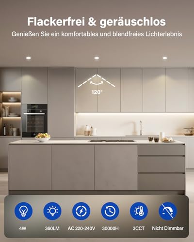Leselux LED Spots 230V Dimmbar, 4W Einbaustrahler LED 55mm – 68mm Lochmaß, Einbauleuchten Ultra Flach Warmweiß Neutralweiß Kaltweiß, IP44 Deckenspots für Badezimmer Küche Wohnzimmer, 10er Set