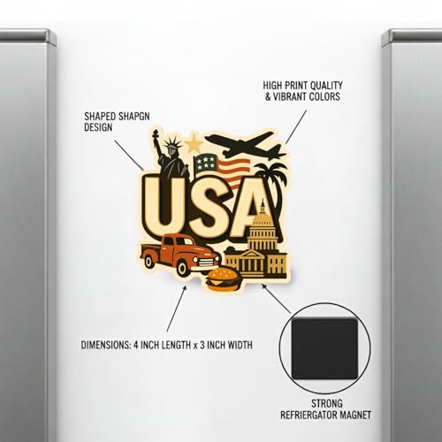 Image of Souvenir Fridge Magnet | 4x3 Inch Collectible Travel Decor | Strong & Durable Refrigerator Magnet with Iconic Landmarks for Travelers (USA)