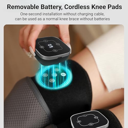 Masajeador de rodilla con calor, soporte térmico para rodilla con masaje, masajeador 3 en 1 para rodilla, codo y hombro con 3 modos de vibración y 5 niveles de calentamiento (1 unidad + gris) miniatura 6