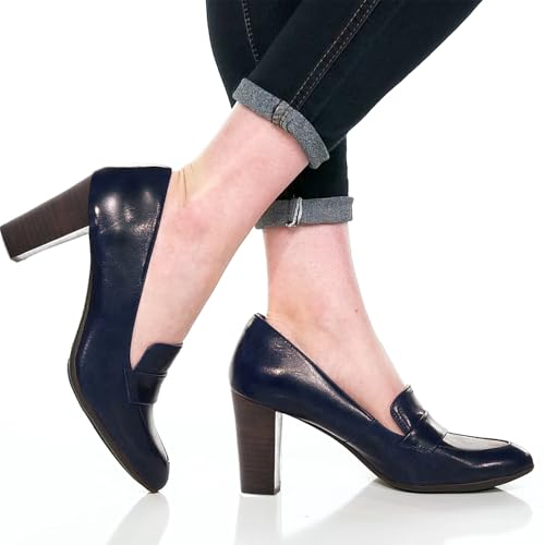 Image of MOOMMO Women Chunky Block Heel Pumps Round Closed Toe Slip On Oxford Loafers Shoes High Heels Snakeskin Work Pump Suede Loafer for Office Ladies Classic Formal Business Professional 4-13 M US