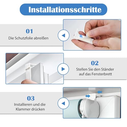 4 Set Klemmhalter für Klemmfix Rollo, Doppelrollo, ohne Bohren zum Klemmen und Kleben, Duo-Rollo, für PVC, Holz-Fenster, Türflügel, Weiß