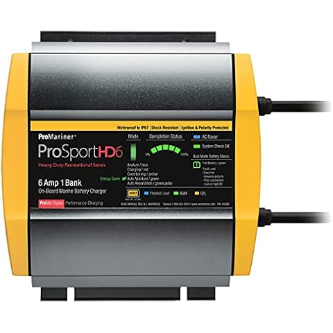 ProMariner 44006 ProSport HD Waterproof Marine Battery Charger, 6 Amp, 1 Bank Cover
