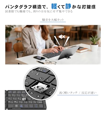 Ewin Bluetoothキーボード 折りたたみ式 157g 軽量 薄型 無線 レザーカバー ワイヤレス IOS/Android/Windows に対応 折りたたみ式 ワイヤレス キーボード パソコン用 スタンド付 タブレット/スマートフォンに対応 EW-ZRO50B の商品画像 5