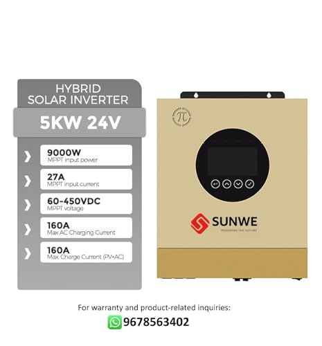 Image of Hybrid Solar Inverter 5KW 24V | Single Phase | Transformerless | On-Grid Off-Grid | Batteryless | Grid Export | WiFi | Supports Lithium & Lead-Acid | 2 Years Warranty
