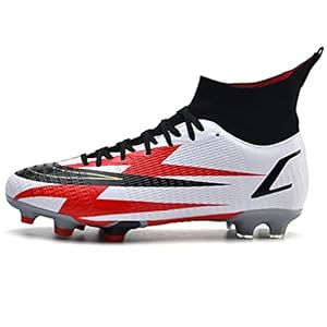 WOWEI Voetbalschoenen heren voetbalschoenen kinderen professionele noppen spikes voetbalschoenen sport outdoor atletics jongeren volwassenen trainingsschoenen voetballaarzen, 2177 wit rood A, 42 EU