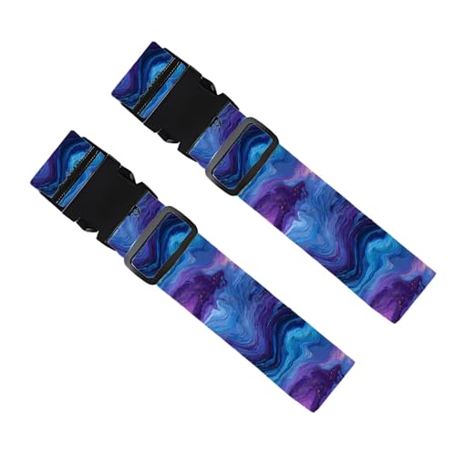 Image of 2 Pack Luggage Straps for Suitcases, Adjustable Travel Belt with Buckle, 2 inch Wide Heavy Duty Suitcase Straps for Summer Vacations, Purple Blue Marble Nebula Pattern, Travel Essentials, Multi