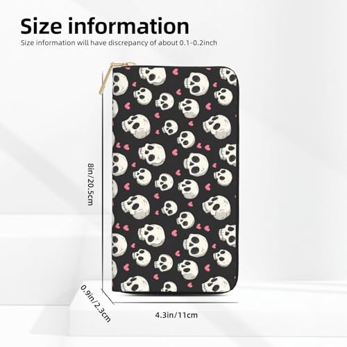 Leather Thin Slim Wallets for Women Men - Fashion Cute Skull Heart Print Card Wallet Holder with Zipper2
