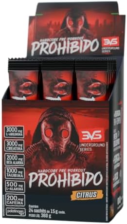 Pré-Treino Prohibido Citrus Caixa com 24 Sachês de 15g 3VS Nutrit...