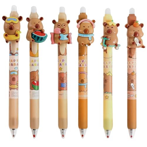 SKIPTHYBER Capybara Erasable Ballpoint Pens, 6 Pieces, Cute Cartoon Pen, 0.5 mm Erasable Pen Set, Gel Pens, Erasable Pens for School Supplies, Office Supplies, Students SKIPTHYBER Capybara Erasable Ballpoint Pens, 6 Pieces, Cute Cartoon Pen, 0.5 mm Erasable Pen Set, Gel Pens, Erasable Pens for School Supplies, Office Supplies, Students