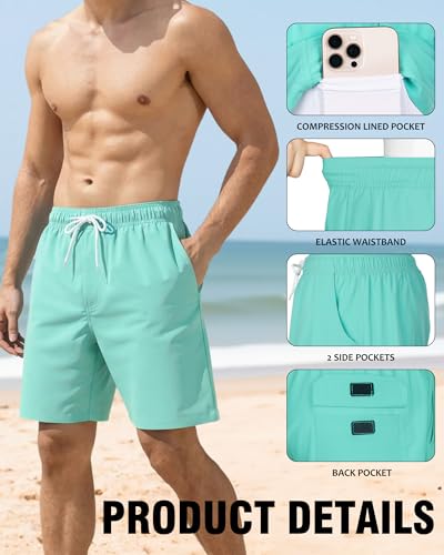 Image of Mens Swim Trunks with Compression Liner 2 in 1 Quick Dry Swimming Shorts Swimwear Bathing Suits with Pockets