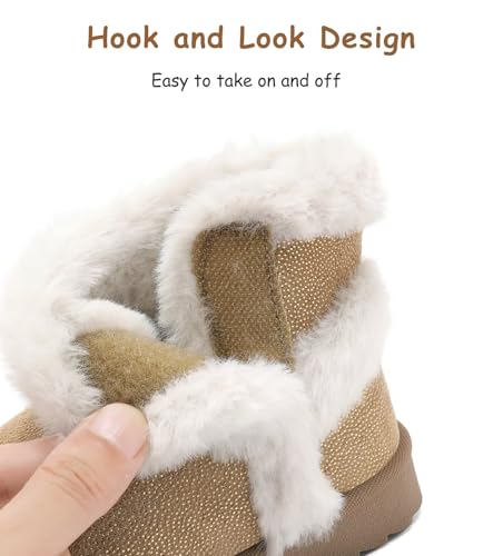 Image of Cubufly Toddler Little Girls Boots Warm Winter Kids Ankle Fur Lined Snow Shoes Non-Slip
