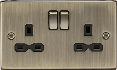 Knightsbridge CS9AB Square Edge Antique Brass 13A 2G Switched Socket with Insert 230 V