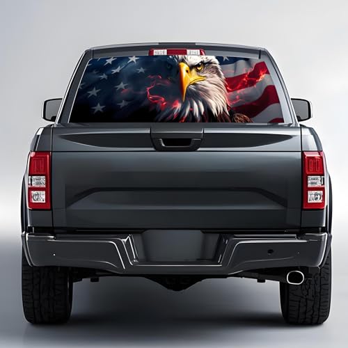 Image of Back Window Decals for Trucks - 65x17.3 in American Flag Window Decal Rear Window Decals for Truck Decor, Creative Truck Rear Window Decal for Personalized Decoration - Eagle-8-S